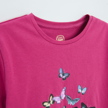                             Tričko s krátkým rukávem a potiskem motýlů- tmavě růžové                        