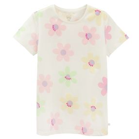 Tričko s krátkým rukávem Květiny -krémové