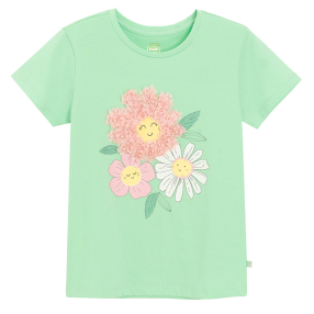Tričko s krátkým rukávem s květinou -zelené