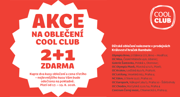 MEGA AKCE = 2+1 ZDARMA na oblečení COOL CLUB