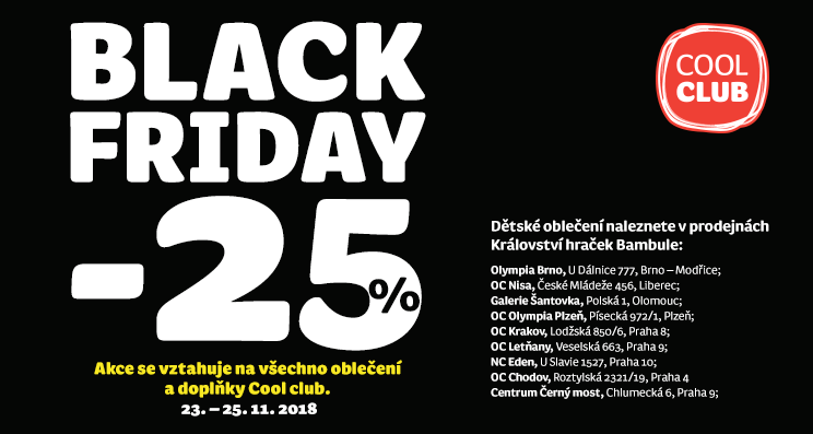 BLACK FRIDAY NA OBLEČENÍ COOL CLUB 25% SLEVA