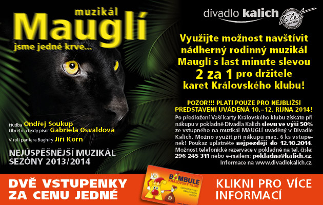 1+1 ZDARMA na muzikál "Mauglí"