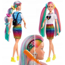                             Barbie leopardí panenka s duhovými vlasy a doplňky                        