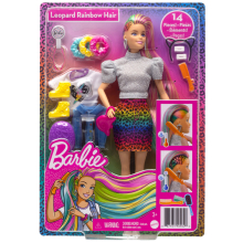                             Barbie leopardí panenka s duhovými vlasy a doplňky                        
