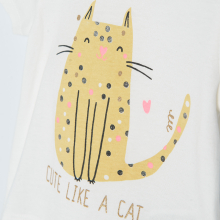                             Tričko krátký rukáv s kočičkou- krémové                        