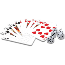                             Klasické hry – 2 balíčky hracích karet a 5 kostek                        