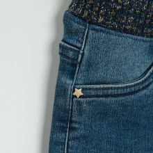                             Zateplené džíny s výšivkou jednorožce- tmavě modré                        