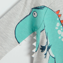                            Tričko s dlouhým rukávem a potiskem dinosaura- šedé                        