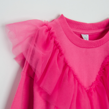                             Teplákové šaty s dlouhým rukávem a tylovým volánkem- růžové                        