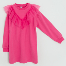                             Teplákové šaty s dlouhým rukávem a tylovým volánkem- růžové                        