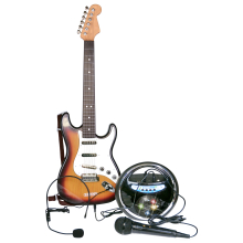                             Elektrická rocková kytara se zesilovačem, mikrofonem a headsetem                        