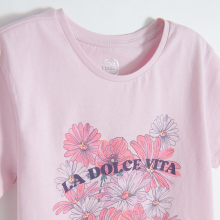                             Tričko s krátkým rukávem s květinami -růžové                        