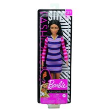                             Barbie modelka pruhované šaty s dlouhými rukávy                        