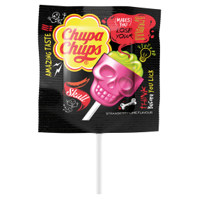 Chupa Chups Lízátko 3D Skull Straw/Lime 8x45x15g
