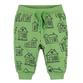 Sportovní kalhoty s motivem domů- zelené