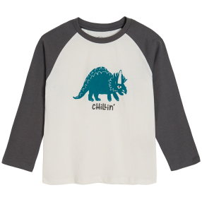 Tričko s dlouhým rukávem a potiskem dinosaura- bílé
