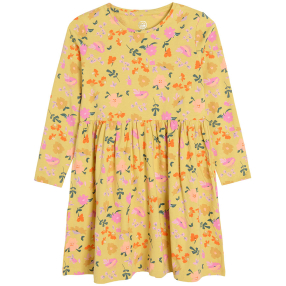 Květinové šaty s dlouhým rukávem- žluté