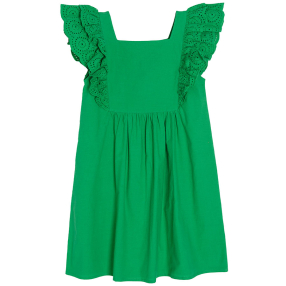 Bavlněné šaty s krajkovým rukávem- zelené