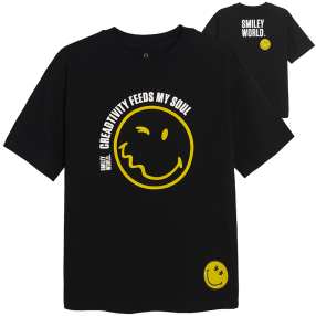 Bavlněné tričko s krátkým rukávem Smiley World- černé
