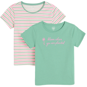 Bavlněné tričko s krátkým rukávem- zelená, růžová