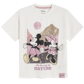 Tričko s krátkým rukávem Minnie a Mickey Mouse- krémové