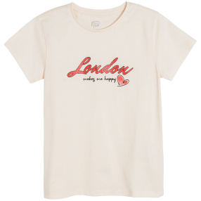 Bavlněné tričko s krátkým rukávem a nápisem- krémové