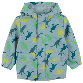 Chlapecká bunda s kapucí a motivem dinosaurů- šedozelená
