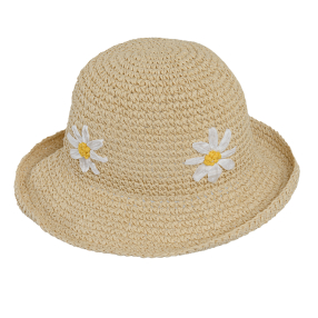 Slaměný klobouk s květinami- béžový