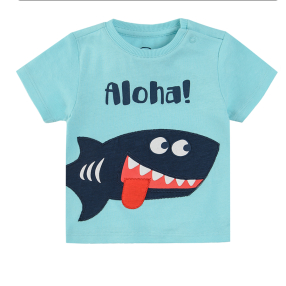 Tričko s krátkým rukávem a aplikací žraloka- modré