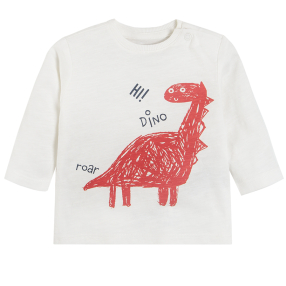 Tričko s dlouhým rukávem a potiskem dinosaura- bílé