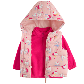 Set mikiny a vesty s kapucí- růžový