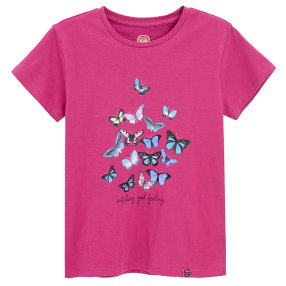 Tričko s krátkým rukávem a potiskem motýlů- tmavě růžové