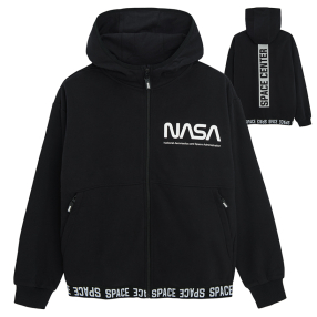 Rozepínací mikina s kapucí NASA- černá