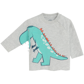 Tričko s dlouhým rukávem a potiskem dinosaura- šedé