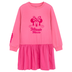 Šaty s dlouhým rukávem a trpytivým nápisem Minnie- růžové