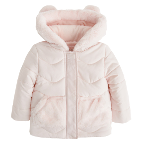 Prošívaná zimní bunda s kapucí- světle růžová