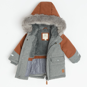 Zimní bunda s kožešinou na kapuci- šedá