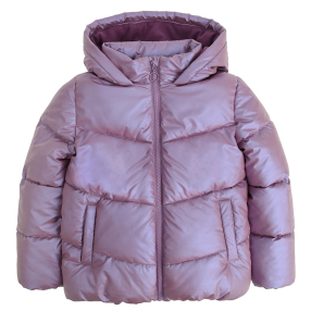 Metalická zimní bunda s kapucí- fialová
