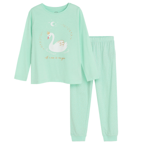Bavlněné pyžamo s potiskem labutě- tyrkysové
