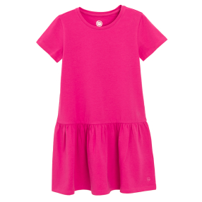 Jednobarvné šaty s krátkým rukávem -tmavě růžové