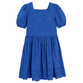 Šaty s madeirou s krátkým rukávem -modré