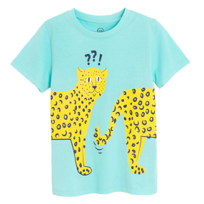 Tričko s krátkým rukávem s gepardem -světle tyrkysové