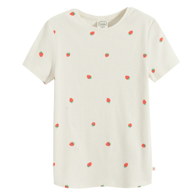 Tričko s krátkým rukávem s jahodami -krémové