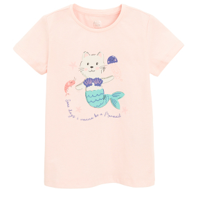 Tričko s krátkým rukávem s kočičkou  -světle růžové