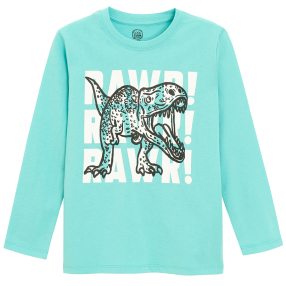 Tričko s dlouhým rukávem s dinosaurem -tyrkysové