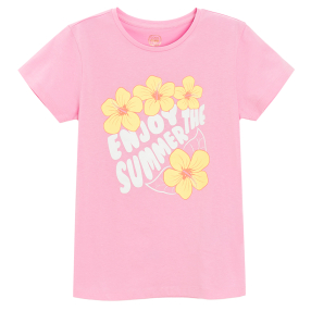 Tričko s krátkým rukávem s potiskem květin -růžové
