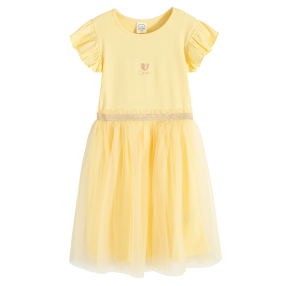 Šaty s krátkým rukávem a tylovou sukní -žluté