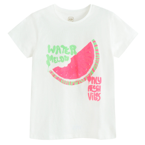 Tričko s krátkým rukávem s potiskem melounu -bílé