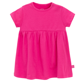 Jednobarevné šaty s krátkým rukávem -tmavě růžové