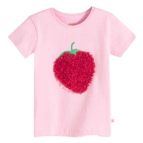 Tričko s krátkým rukávem s aplikací jahody -růžové
